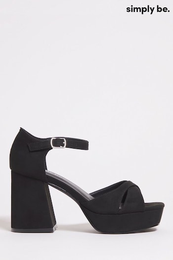 Simply Be Black Cross Front Platform Sandals In Wide Fit (527478) | £35