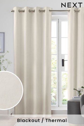 Ivory White Cotton Blackout/Thermal Eyelet Curtains (527529) | £40 - £105
