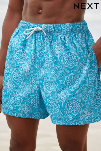 Turquoise Blue/White Mediterranean Tile Regular Fit Printed Swim Shorts (527871) | £18