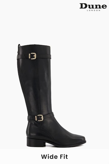 Dune London Black Wide Fit Tepi Branded Trim Knee-High Boots (527943) | £145