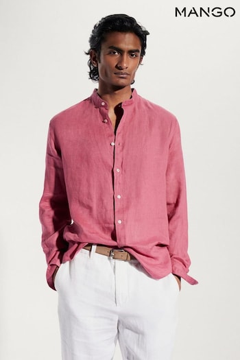 Mango Purple 100% Linen Mao Collar Shirt (528059) | £50