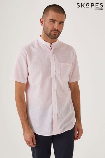 Skopes Tailored Fit Pink Gingham Linen Blend Casual Shirt (528278) | £39