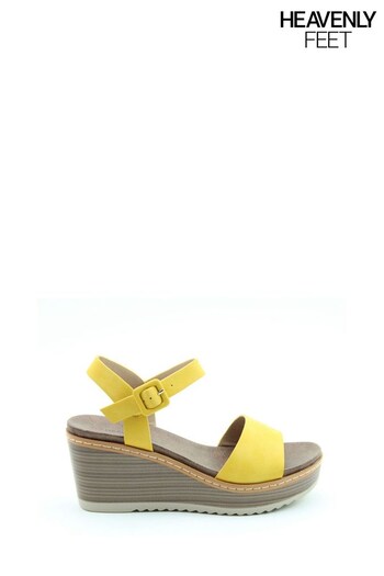Heavenly Feet Ladies Yellow Vegan Friendly Comfort Wedge Superhydrophobic Sandals (528450) | £40
