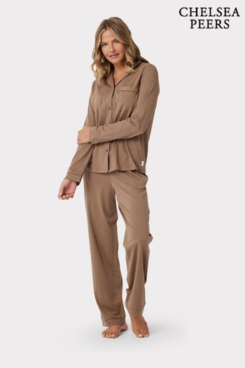 Chelsea Peers Brown Organic Cotton Button Up Pyjama Set (528466) | £55