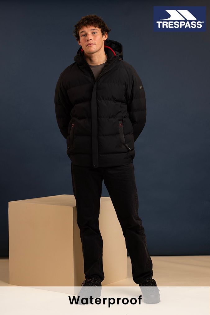 Trespass mens clip padded hooded jacket black new arrivals
