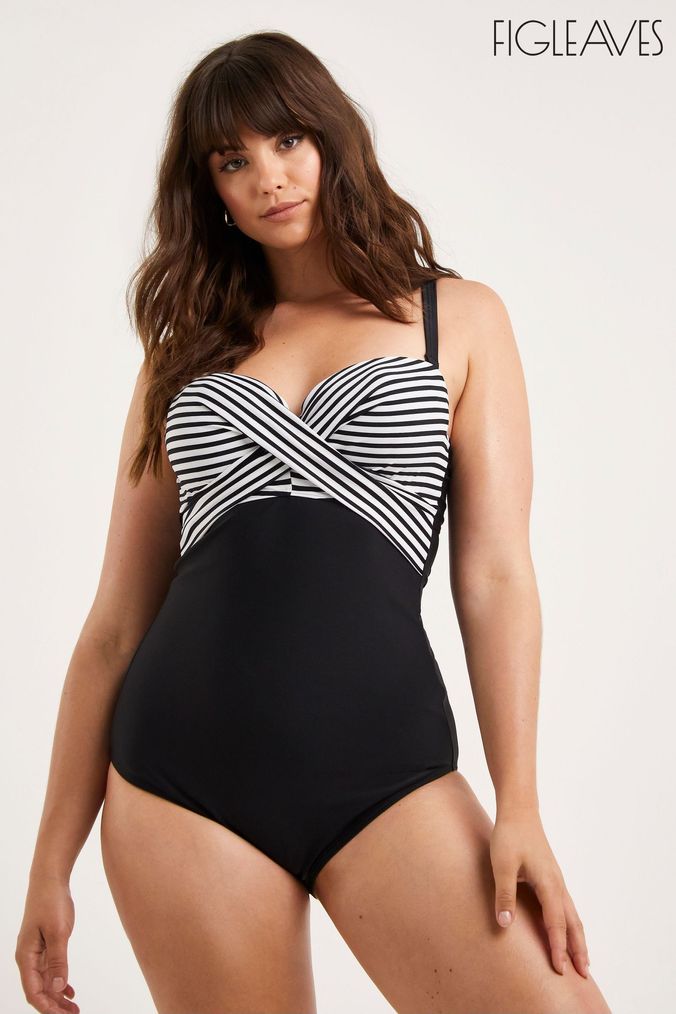 Buy Women s Black Figleaves Stripe Swimwear Online Next UK