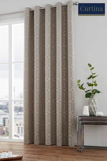 Curtina Stone Natural Camberwell Geo Lined Eyelet Curtains (529178) | £42 - £110