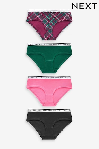 Pink/Purple Check Short Cotton Rich Logo Knickers 4 Pack (529286) | £17