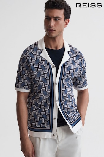 Reiss Blue Lotus Knitted Cuban Collar Shirt (529308) | £128