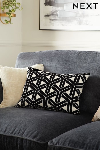 Black/White 40 x 59cm Geometric Flock Feather Filled Cushion (529534) | £20