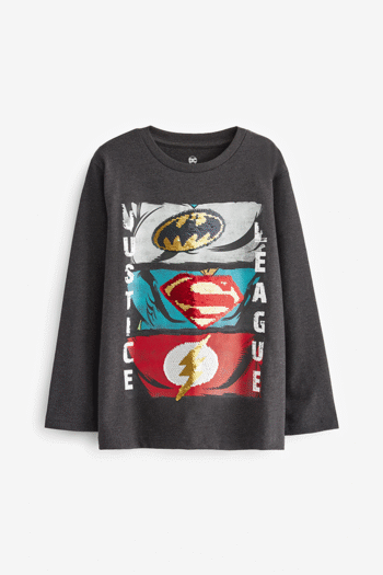 Charcoal Grey Long Sleeve Flippy Sequin License T-Shirt (3-16yrs) (530010) | £15 - £20