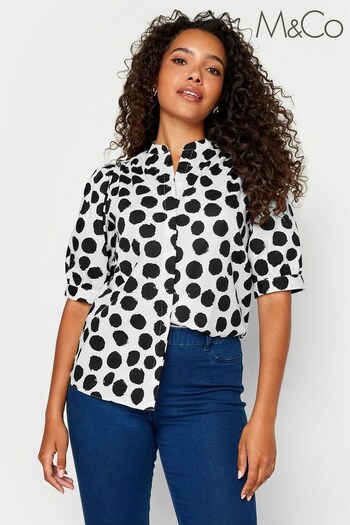 M&Co White Polka Dot Button Through Short Sleeve Shirt (530038) | £25
