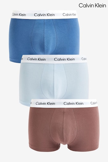 Calvin Klein Blue/White Cotton Stretch Low Rise Trunks 3 Pack (530149) | £42