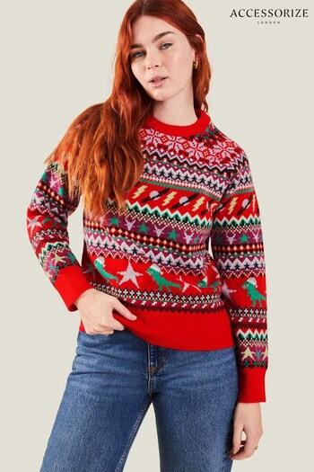 Accessorize Red Christmas Dinosaur Knit Jumper (530246) | £42
