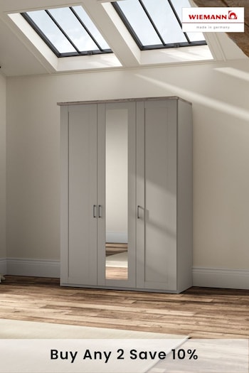Wiemann Pebble Grey Truro 1.5M Wood and Mirror 3 Door Hinged Wardrobe (530277) | £1,125