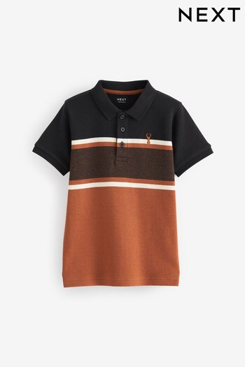 Rust Brown/Black Colour Block Short Sleeve Polo Shirt (3-16yrs) (530408) | £13 - £18