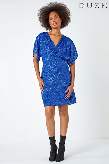Dusk Blue Sequin Embellished Wrap Dress (530613) | £65