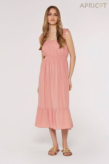Apricot Light Pink Self Check Smocked Waist Dress (530629) | £35