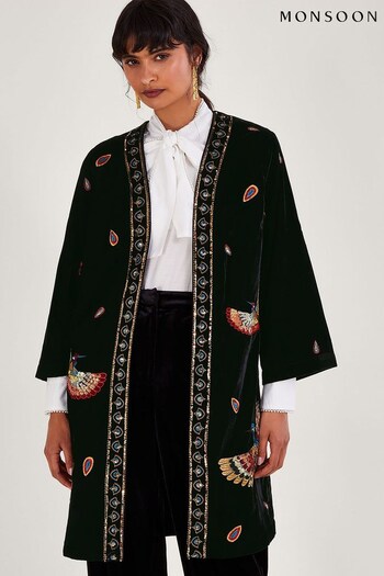 Monsoon Baylie Embellished Velvet Black Kimono (530932) | £150