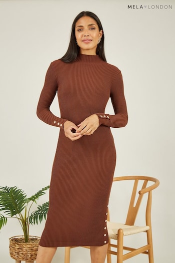 Mela Brown Knitted Fitted Midi Dress (530945) | £40