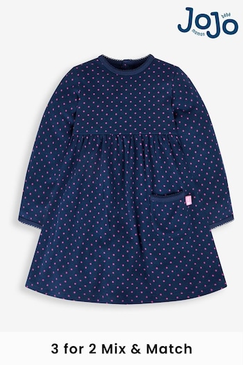 JoJo Maman Bébé Navy/Fuchsia Spot Girls' Spot Classic Dress (530972) | £16