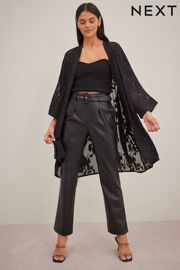 Black Sheer Embroidered Longline Kimono (531001) | £36