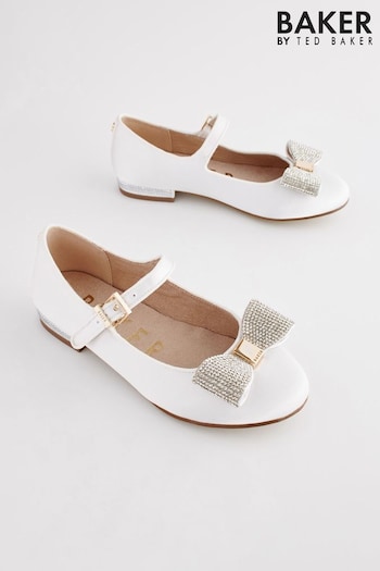 Baker by Ted Baker Girls Ivory Satin performance Shoes with Diamanté Bow (531013) | £40 - £42