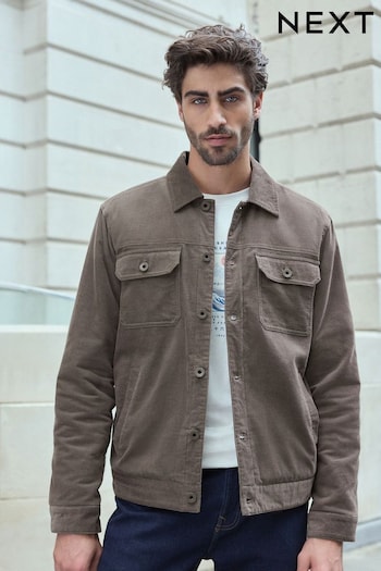 Dark Natural Cord Borg Lined Trucker Jacket (531150) | £0