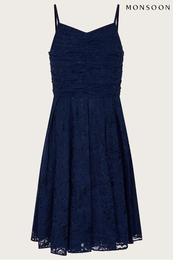 Monsoon Blue Maya Lace Strappy Short Prom Dress (531348) | £48 - £53