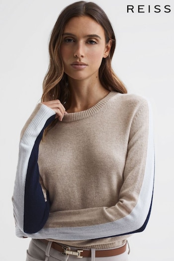 Reiss Cream/Navy Addison Wool Blend Colourblock Jumper (531421) | £118