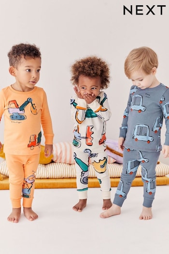 Blue/Orange Digger Long Sleeve 3 Pack Pyjamas Set (9mths-10yrs) (531703) | £25 - £31