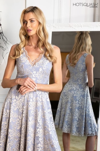 HotSquash Silver V-Neck Floral Lace Dress (531759) | £139