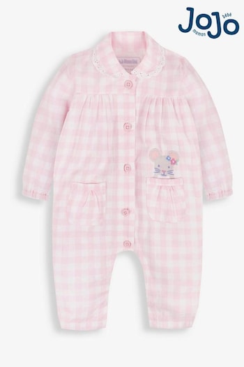 JoJo Maman Bébé Pink Mouse Gingham All-In-One Pyjamas (531834) | £19