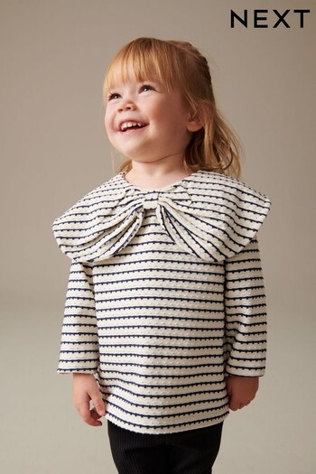 Black/White Stripe Long Sleeve Bow Collar T-Shirt (3mths-7yrs) (531926) | £7 - £9