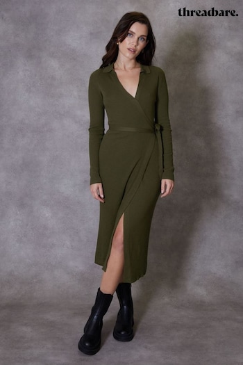 Threadbare Green Ribbed Wrap Dress (532109) | £30
