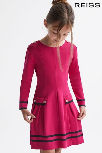 Reiss Bright Pink Paige Senior Knitted Flared Dress Girl (532111) | £74