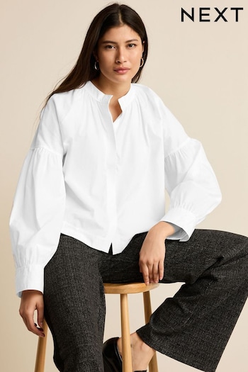 White Long Sleeve Cotton Poplin Blouse (532485) | £26