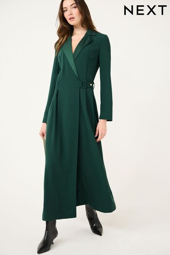 Green Long Sleeve Crepe Wrap Maxi Dress (532532) | £62