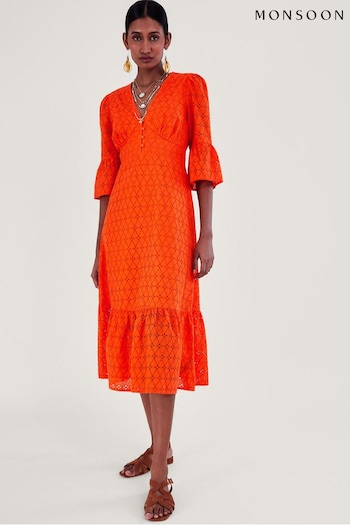 Monsoon Orange Broderie Dress (532706) | £110