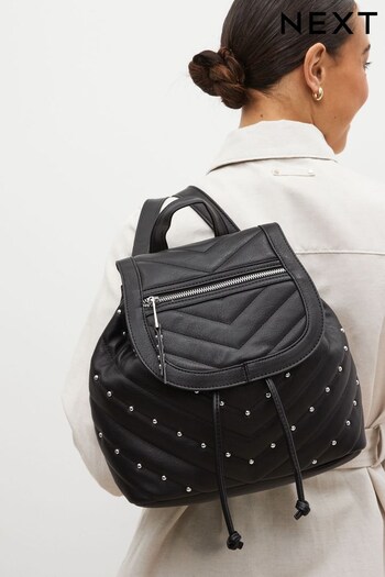 Black Quilted Stud Front Backpack (532861) | £38