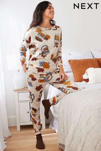 Oatmeal Spice Haloween Cotton Long Sleeve Pyjamas (532926) | £28