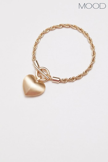 Mood Gold Tone Satin Puffed Heart Rope Bracelet (533055) | £17