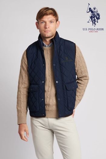 U.S. Polo Assn. Mens Blue Quilted Hacking Gilet (533290) | £99