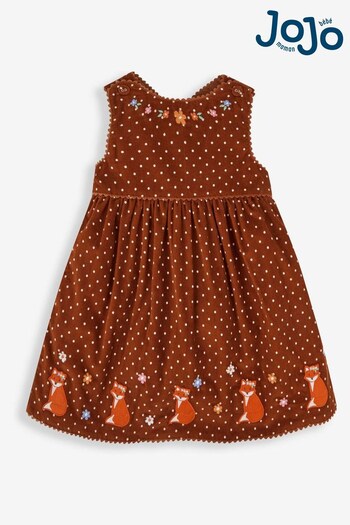 JoJo Maman Bébé Toffee Brown Fox Girls' Appliqué Cord Dress (533655) | £26.50