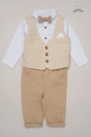 Little Gent Mock Shirt aus and Waistcoat Cotton 3-Piece Baby Gift Set (533707) | £34