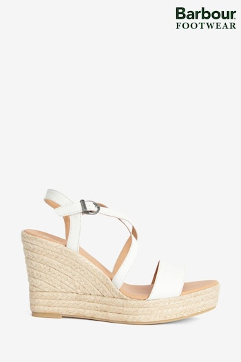 Barbour® White Lucia Leather Espadrille Wedge Alpha Sandals (533937) | £109