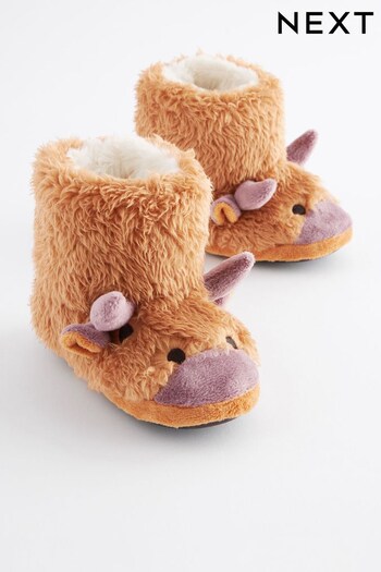 Rust Brown Cow Warm Lined Slipper Boots (534025) | £12 - £15