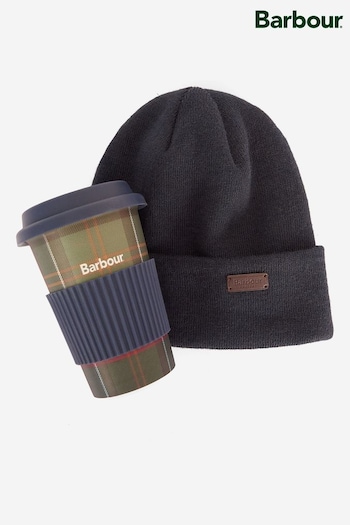 Barbour® Blue Travel Mug and Carlton Beanie Hat Gift Set (534090) | £35