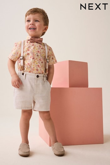Pink/Print Floral Shirt Short Braces and Bow Tie Set (3mths-9yrs) (534193) | £28 - £32