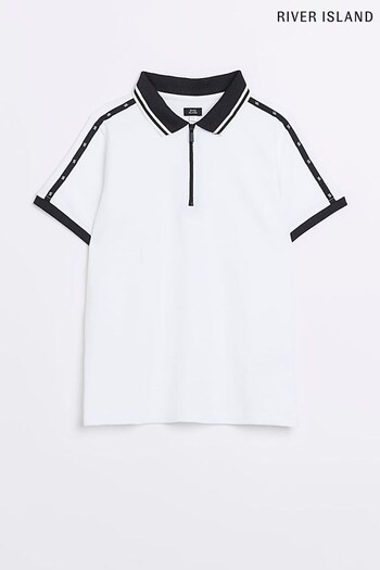 River Island White Druck Sporty Tipped Polo (534338) | £16 - £22